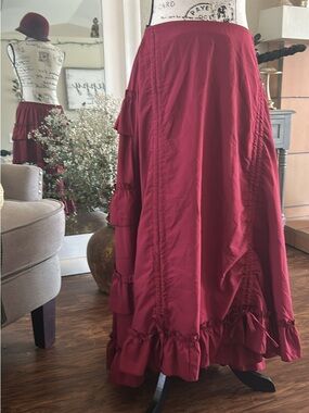 Women's Burgundy Maxi Victorian Ruffle Skirt